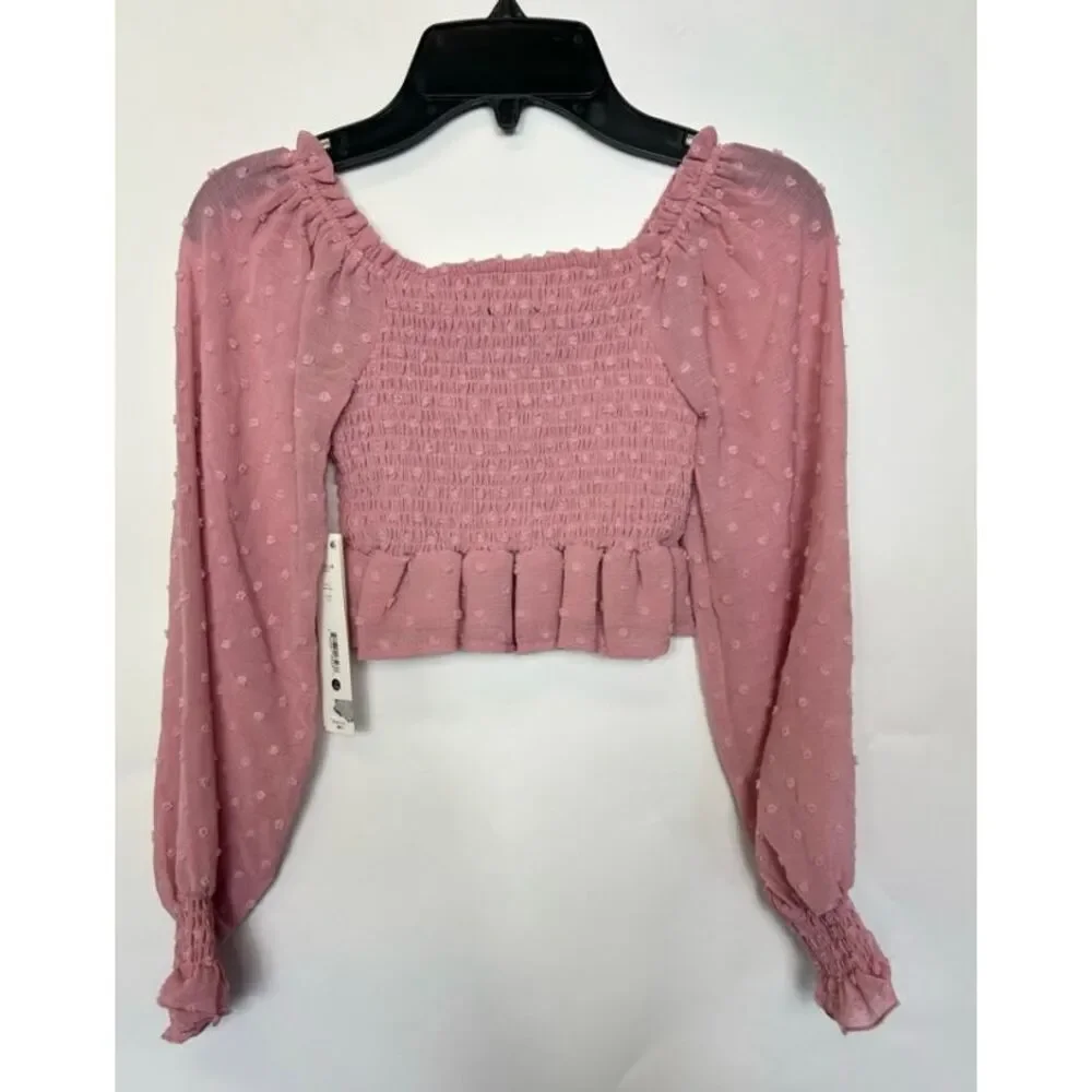 Aqua Girl Pink Swiss Dot Smocked Top Size S 7/8‎